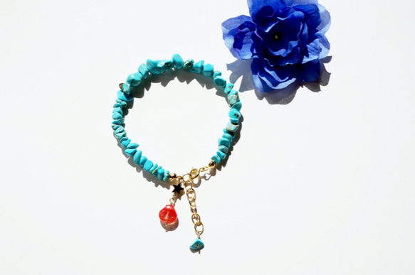 貝殻&星&ターコイズ ブレスレット Shell&Star&Turquoise amulet bracelet B0016 1枚目の画像