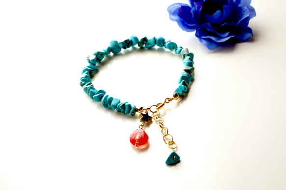 貝殼，星星和綠松石天然石手鍊護身符 Shell&Star&Turquoise amulet bracelet B0016 第2張的照片