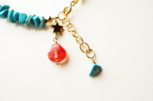 貝殼，星星和綠松石天然石手鍊護身符 Shell&Star&Turquoise amulet bracelet B0016 第3張的照片