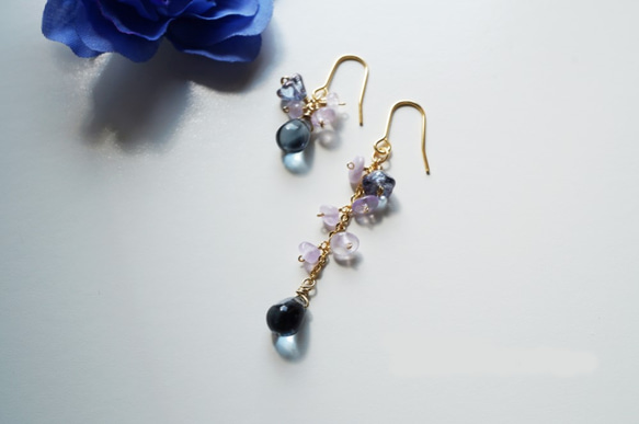 【18K変更可】アメジストピアス Lady Smoky Blue&purple earrings P0025 E0025 2枚目の画像