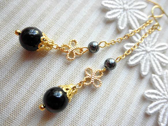 ♡Noir♡Onyx&Hematite♡long pierce♡ 第1張的照片