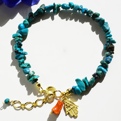 綠松石手鍊（Turquoise＆Coral）天然石Turquoise bracelet Holy Hamsa B0039 第2張的照片