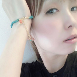 ターコイズ＆コーラル 天然石 ブレスレット Turquoise bracelet Holy Hamsa B0039 6枚目の画像