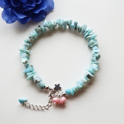 < 晴れやかブルー2024>ラリマー インカローズ ブレスレット Larimar bracelet B0038 1枚目の画像