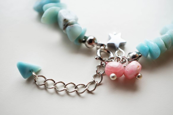 < 晴れやかブルー2024>ラリマー インカローズ ブレスレット Larimar bracelet B0038 2枚目の画像