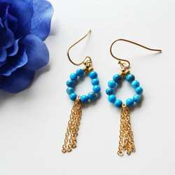 ターコイズのフリンジピアス Turquoise frindge earrings P0058 2枚目の画像