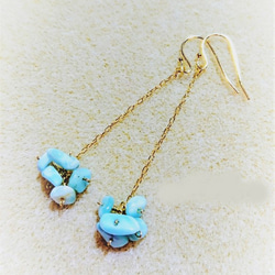 【14KGF変更可】ラブ＆ピース ラリマー ピアス Love&Peace Larimar earrings  P0081 1枚目の画像