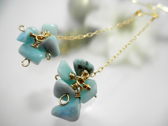 【14KGF変更可】ラブ＆ピース ラリマー ピアス Love&Peace Larimar earrings  P0081 2枚目の画像