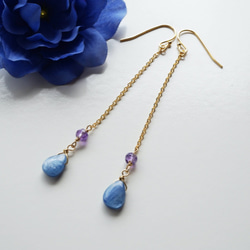 藍晶石紫水晶長耳環 Kyanite Amethyst long earrings P0057 第1張的照片