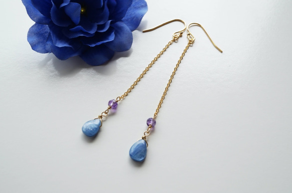 藍晶石紫水晶長耳環 Kyanite Amethyst long earrings P0057 第1張的照片