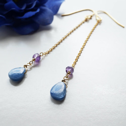 藍晶石紫水晶長耳環 Kyanite Amethyst long earrings P0057 第2張的照片