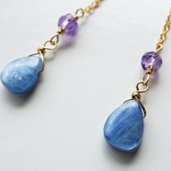 藍晶石紫水晶長耳環 Kyanite Amethyst long earrings P0057 第3張的照片