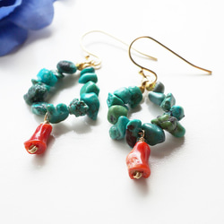 綠松石和珊瑚珊瑚耳環 Turquoise&Choral earrings  P0056 第2張的照片