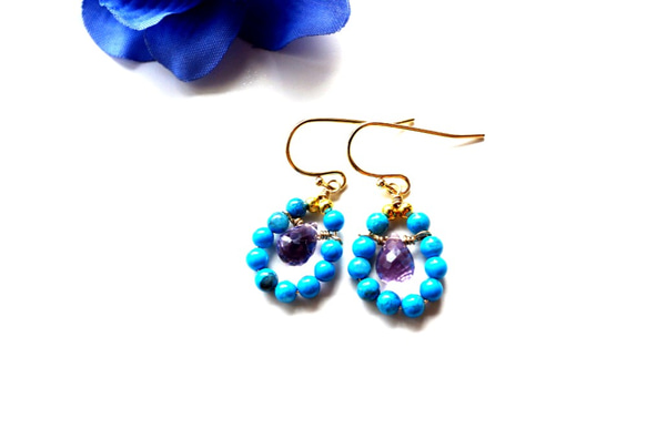 【完売次第終了】ターコイズ プチピアス Petit Turquoise earrings  P0055 2枚目の画像