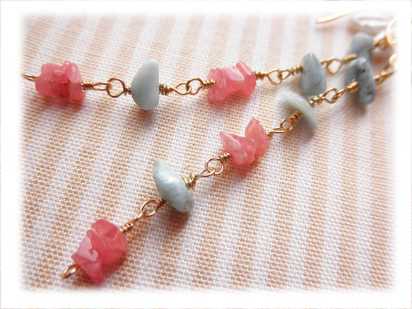 インカローズ＆ラリマー ピアス Rhodochrosite&Larimar earrings  P0080 1枚目の画像