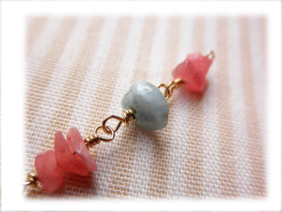 インカローズ＆ラリマー ピアス Rhodochrosite&Larimar earrings  P0080 3枚目の画像