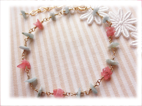 Rhodochrosite&Larimar bracelet B0053 第2張的照片