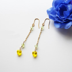 イエローハートペリドットピアス Yellow Heart Peridot lumière earrings P0017 2枚目の画像