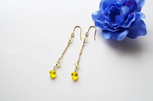 Yellow Heart Peridot lumière earrings P0017 第2張的照片