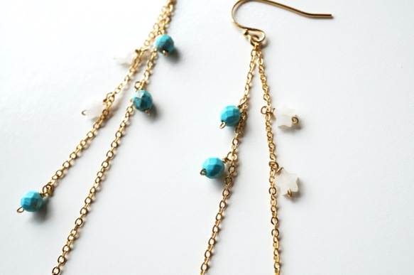 ターコイズの流れ星ロングピアス Shooting stars Turquoise long earrings P0054 5枚目の画像