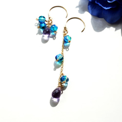アクアンパープルダブルピアス Aquan Purple double earrings(14kgf) P0053 1枚目の画像