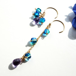 アクアンパープルダブルピアス Aquan Purple double earrings(14kgf) P0053 2枚目の画像