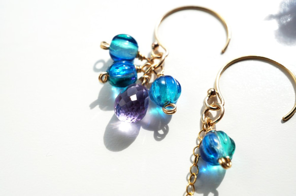 Aquan Purple double earrings(14kgf) P0053 第3張的照片