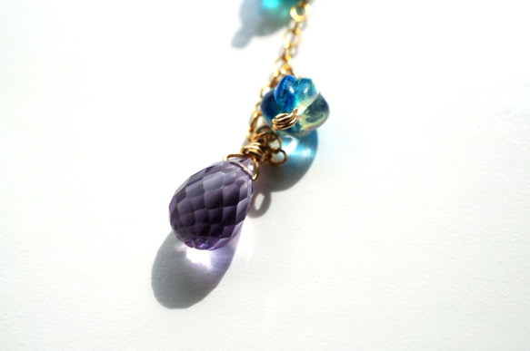 アクアンパープルダブルピアス Aquan Purple double earrings(14kgf) P0053 4枚目の画像