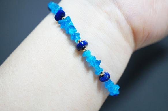 アパタイト＆ラピスラズリ ブレスレット Apatite & Lapis lazuli bracelet B0010 4枚目の画像