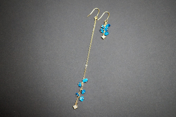 寶石品質的霓虹藍磷灰石長短不對稱耳環 Apatite Asymmetry earrings P0014 第4張的照片