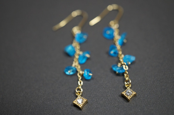 【18K変更可】宝石質ネオンブルーアパタイト ピアス Neonblue Apatite earrings P0014 3枚目の画像