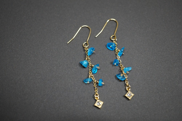 【18K変更可】宝石質ネオンブルーアパタイト ピアス Neonblue Apatite earrings P0014 1枚目の画像