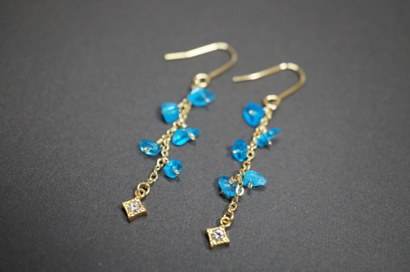 【18K変更可】宝石質ネオンブルーアパタイト ピアス Neonblue Apatite earrings P0014 2枚目の画像