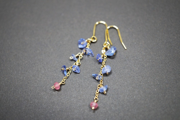 寶石品質坦桑石和粉紅玉 Tanzanite&Pink Jade earrings  P0012 第2張的照片