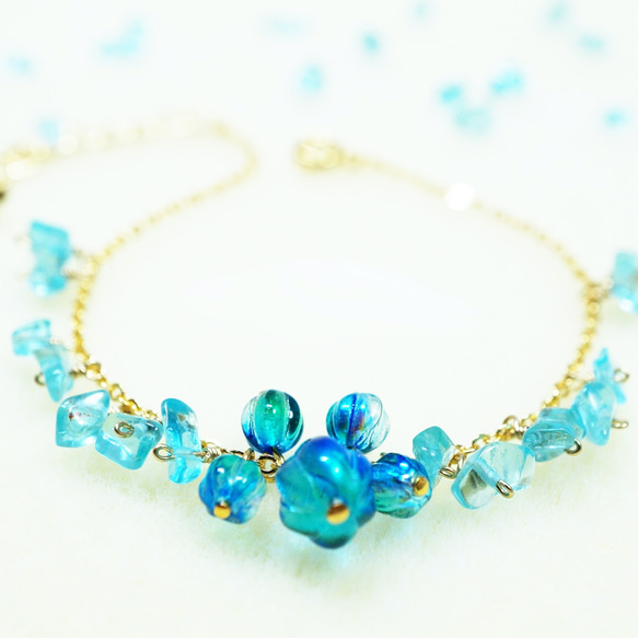 【14kgf変更可】宝石質 シーブルー ブレスレット Sea Blue Bracelet B0056 1枚目の画像