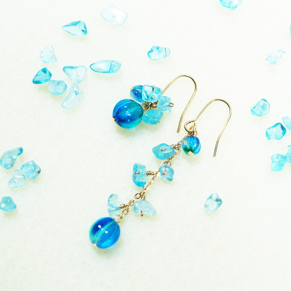 【18K変更可】宝石質シーブルーピアス Sea Blue color earrings P0009 2枚目の画像