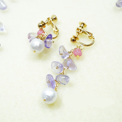 宝石質ローズアメジスト&コットンパール"CoroCoro"イヤリング CoroCoro earrings E0001 1枚目の画像