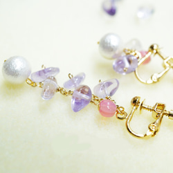 Jewel Quality Rose Amethyst&Cotton pearl "CoroCoro"Earrings 第3張的照片