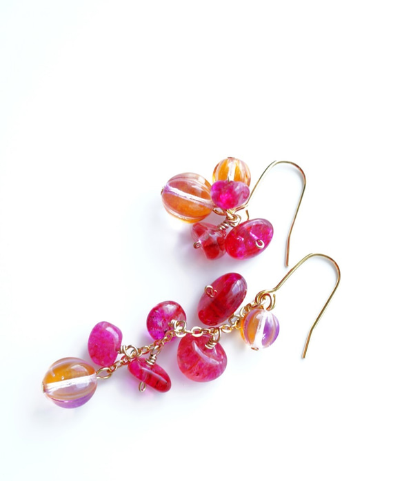 Pink color Crystal "CoroCoro"earrings P0007 第2張的照片
