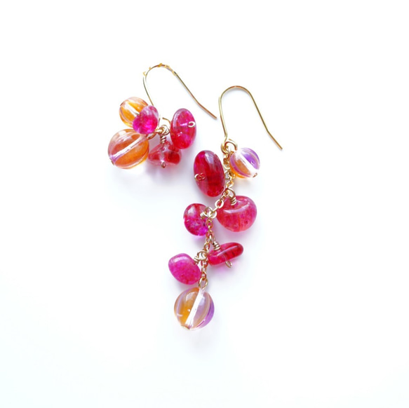 Pink color Crystal "CoroCoro"earrings P0007 第4張的照片