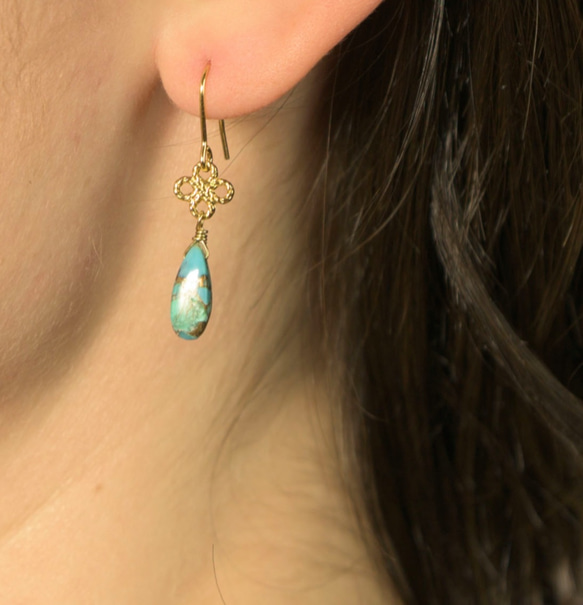 【18K変更可】藍銅綠松石　Blue Copper Turquoise earrings  P0006 第1張的照片