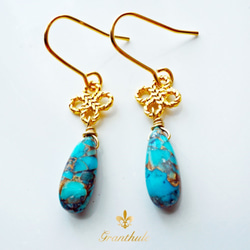 【18K変更可】藍銅綠松石　Blue Copper Turquoise earrings  P0006 第4張的照片