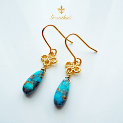 【18K変更可】藍銅綠松石　Blue Copper Turquoise earrings  P0006 第5張的照片