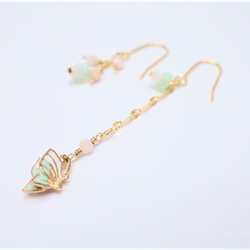 【18K変更Little Butterfly & Flowers & Pink Opal earrings P0005 第1張的照片