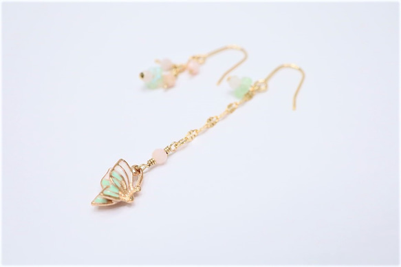 【18K変更Little Butterfly & Flowers & Pink Opal earrings P0005 第1張的照片