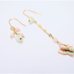 【18K変更Little Butterfly & Flowers & Pink Opal earrings P0005 第3張的照片