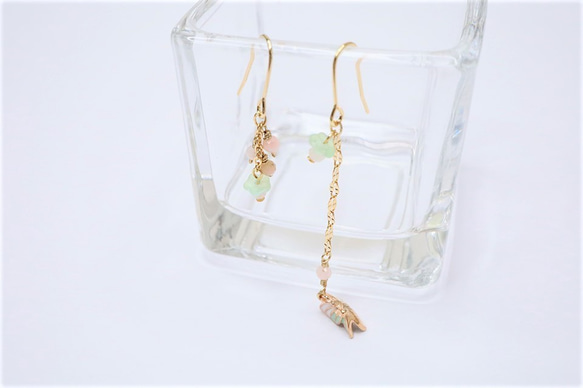 【18K変更Little Butterfly & Flowers & Pink Opal earrings P0005 第4張的照片