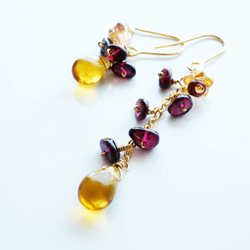 【18K変更可】ガーネットとお花とドロップのピアス Garnet&Flowering earrings P0003 1枚目の画像