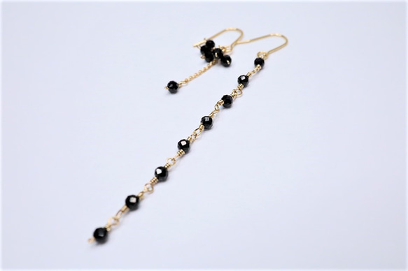 【18K変更可】Black Swan Spinel pierced earrings P0088 第2張的照片