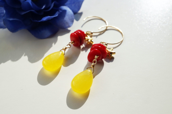 Honey Red Coral  earrings(14kgf) P0049 第1張的照片